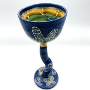 Belinda Brayshaw Ireland Pottery Goblet Chalice Glass  Handmade Signed‎